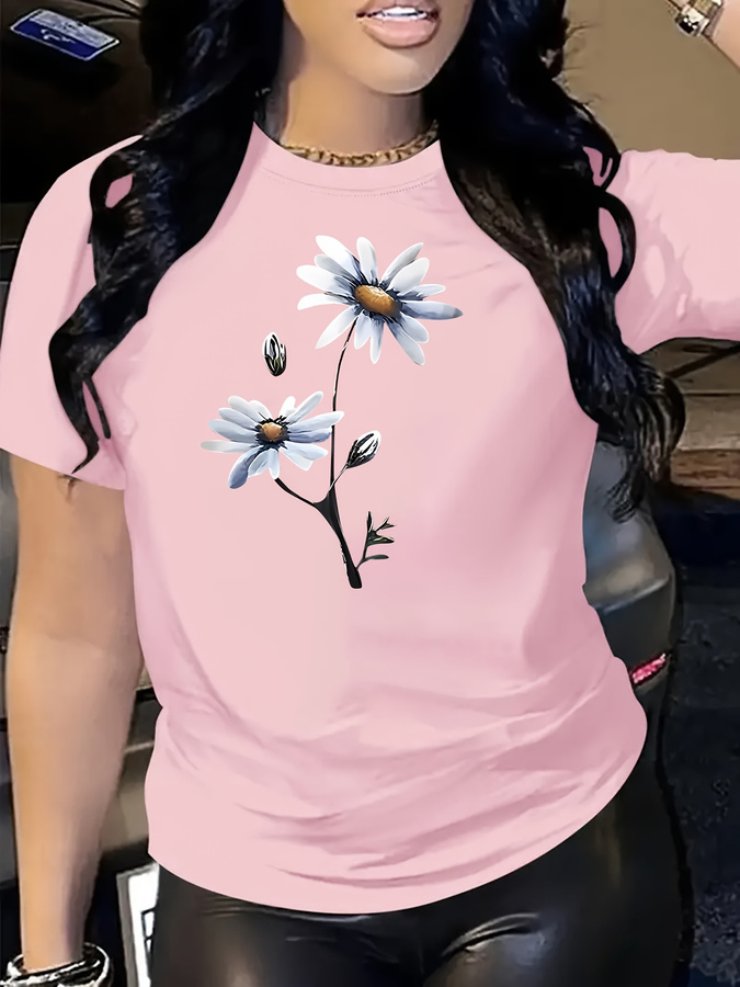 Daisy Flower Print T-shirt Cas - Summer 2025 Clothing Essentials ulasan dan harga