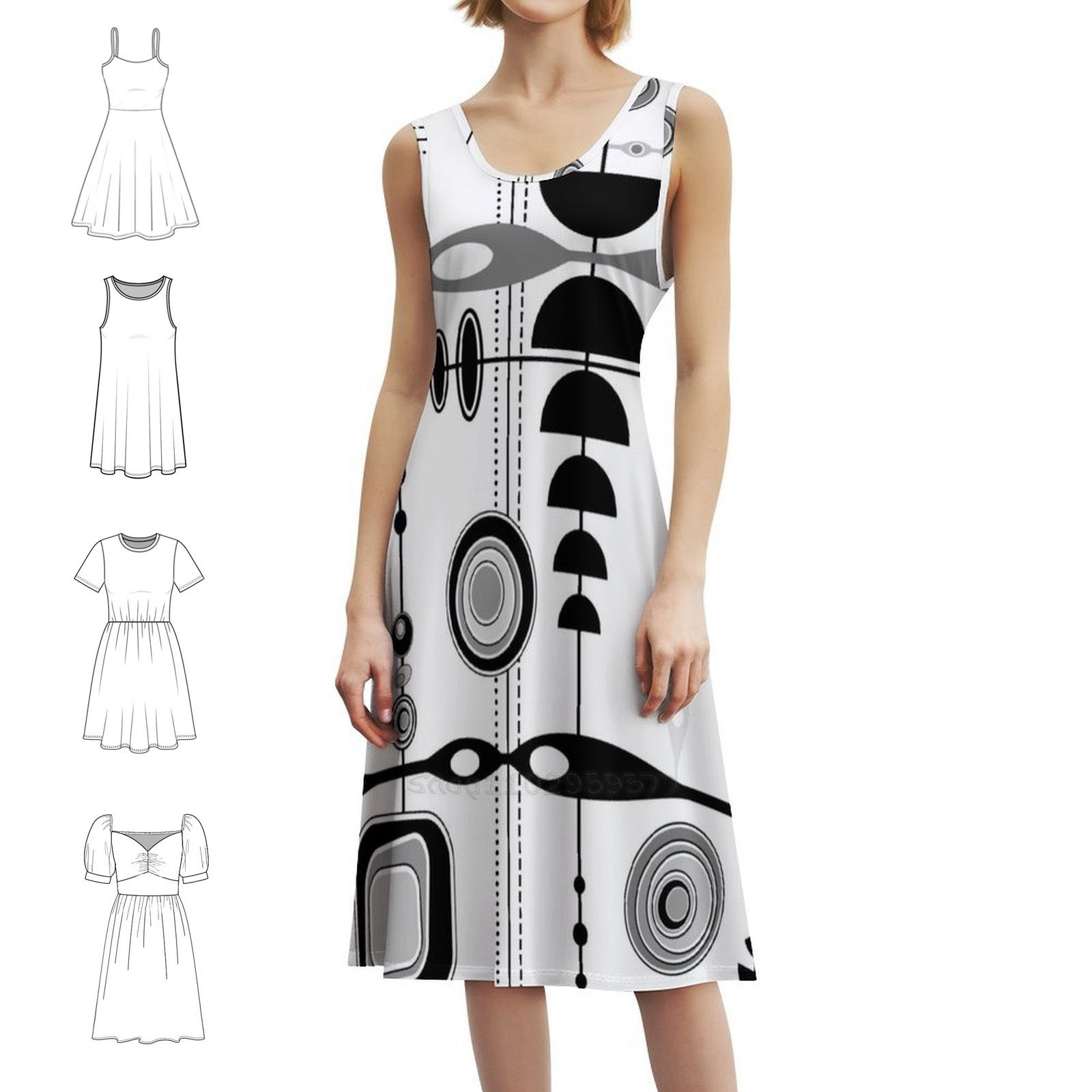 Mid Century Modern Print-Black - Summer Clothing Vintage ulasan dan harga