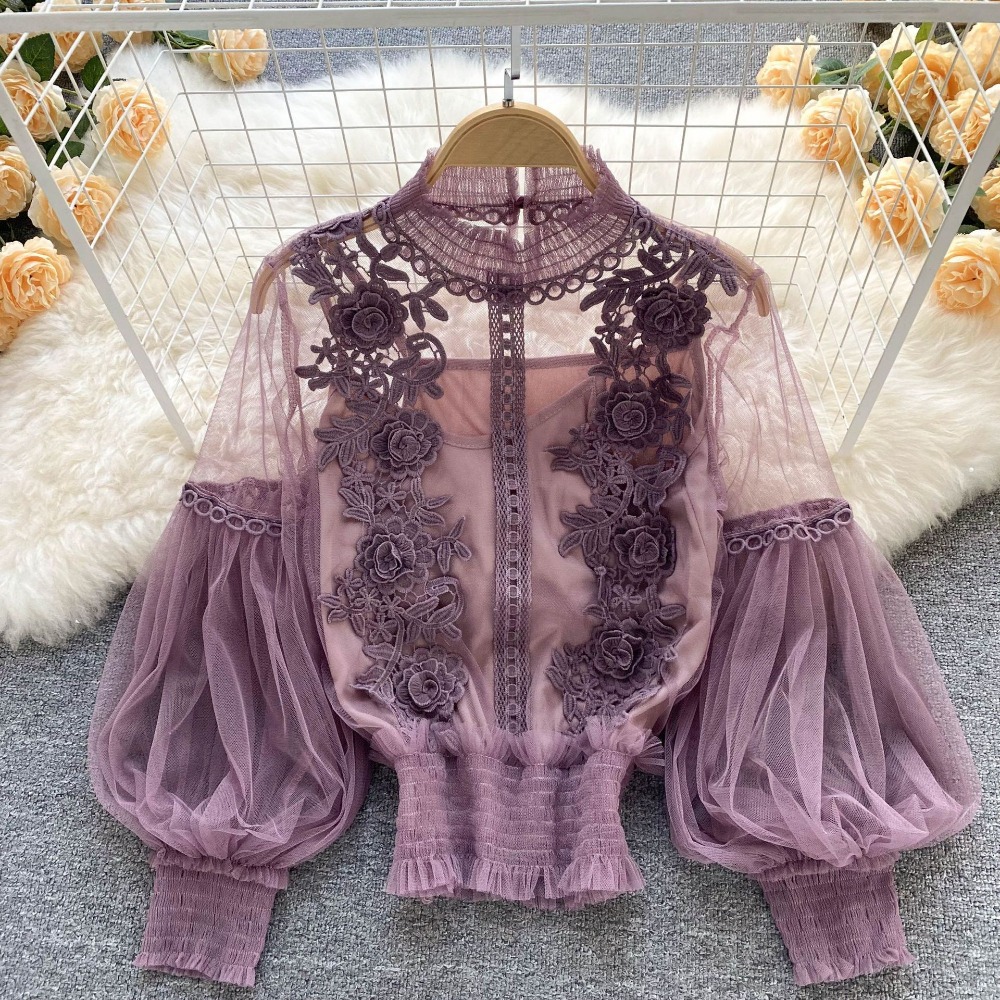 2Pcs/Set Lace Puff Long Sleeve - Summer Clothing Vintage ulasan dan harga