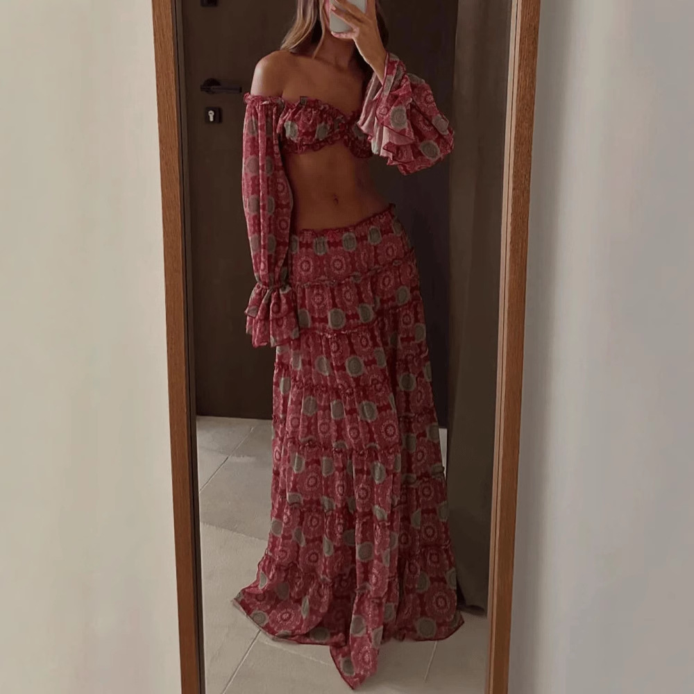 Vintage Print Skirt Two Piece  - Summer Clothing Vintage ulasan dan harga