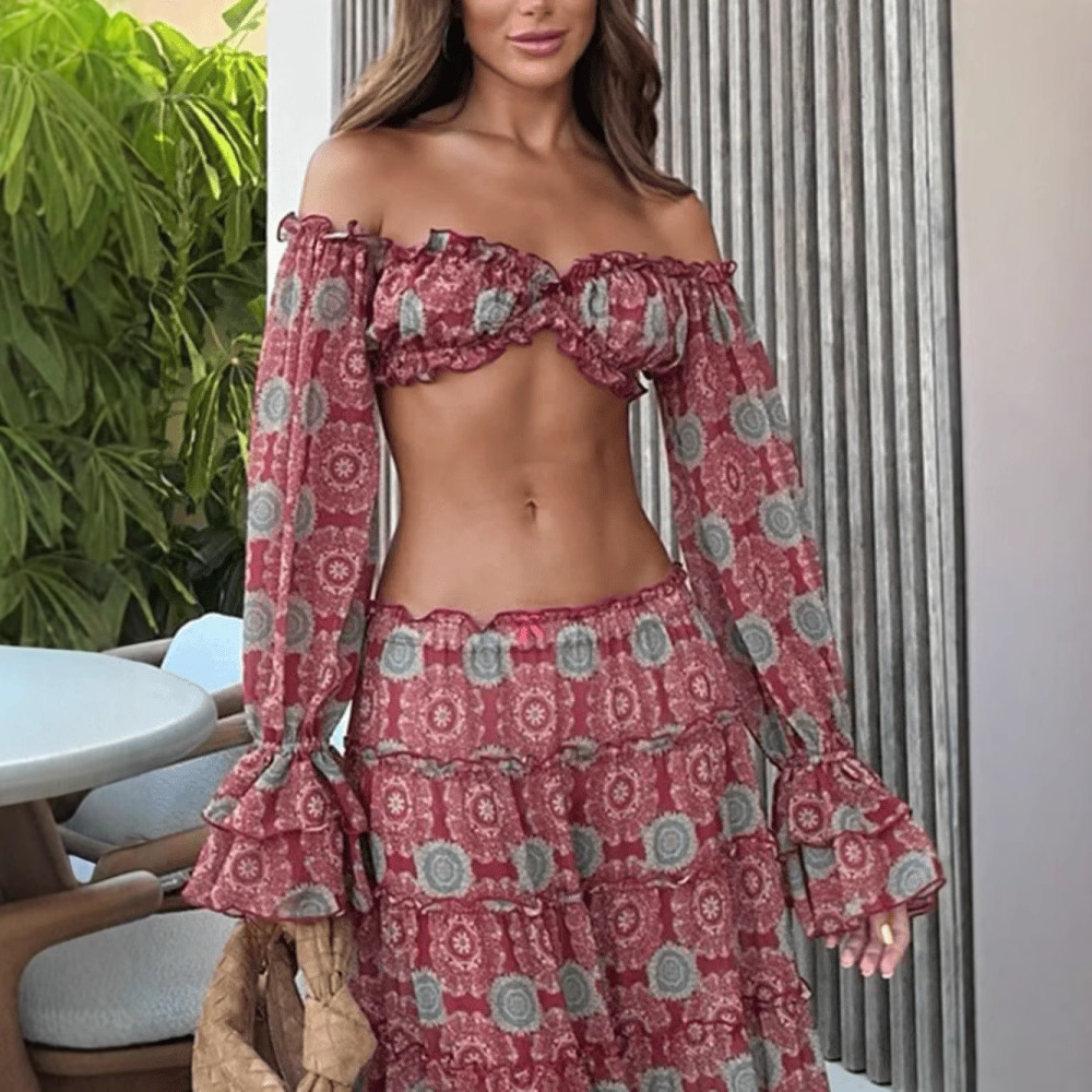 Vintage Print Skirt Two Piece  - Summer Clothing Vintage ulasan dan harga