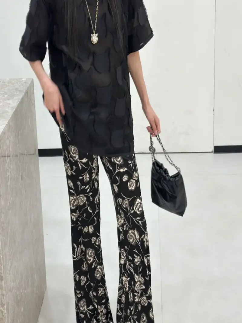 New French Flower Printed Flar - Vintage Summer Clothing Brand ulasan dan harga