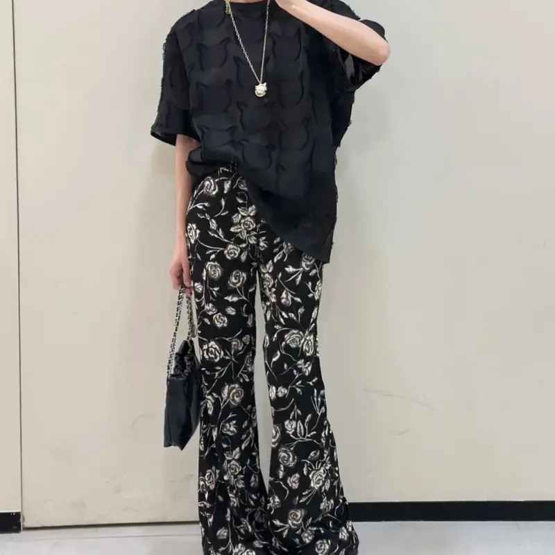 New French Flower Printed Flar - Vintage Summer Clothing Brand ulasan dan harga