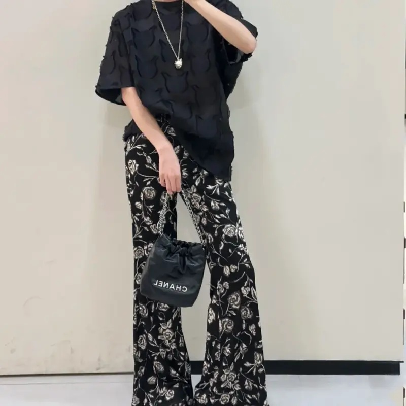 New French Flower Printed Flar - Vintage Summer Clothing Brand ulasan dan harga